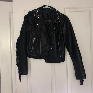 Black Leather Jacket with fringe